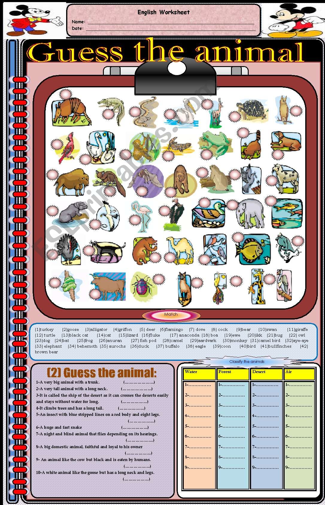 Guess the animal (part 1) worksheet