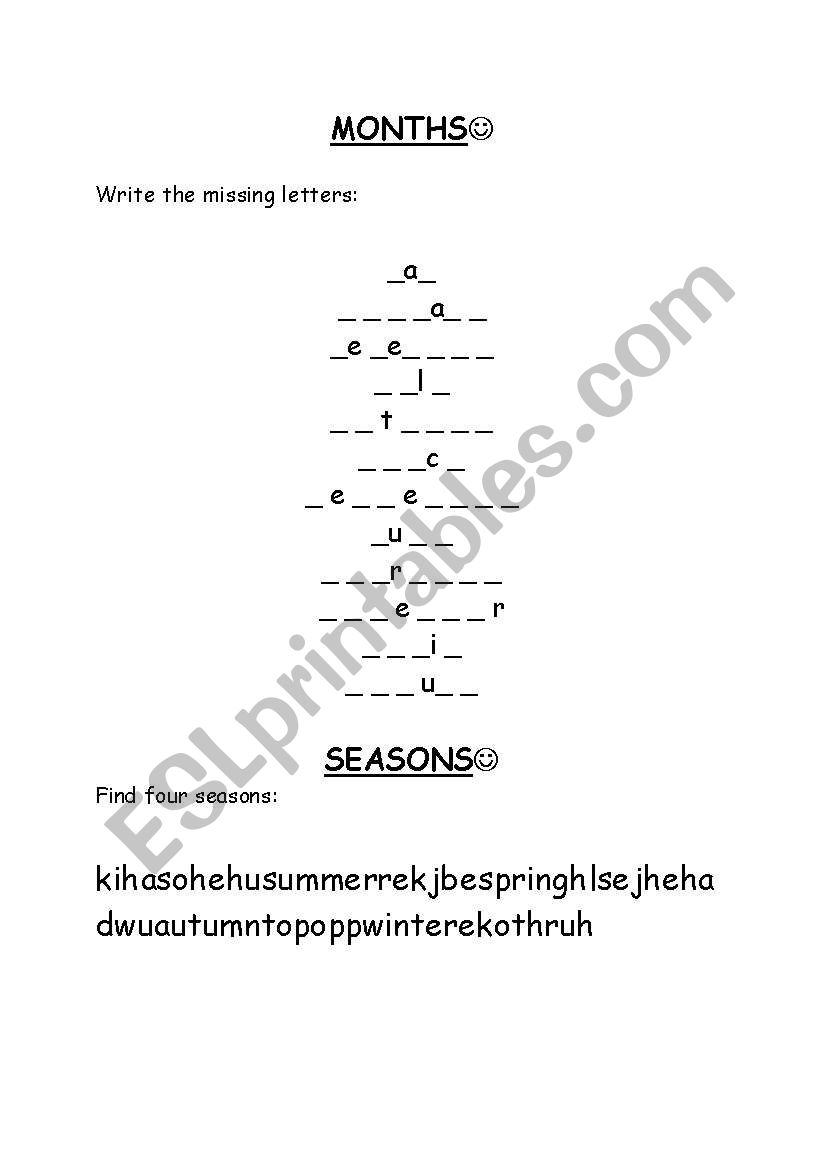 Months and seasons worksheet