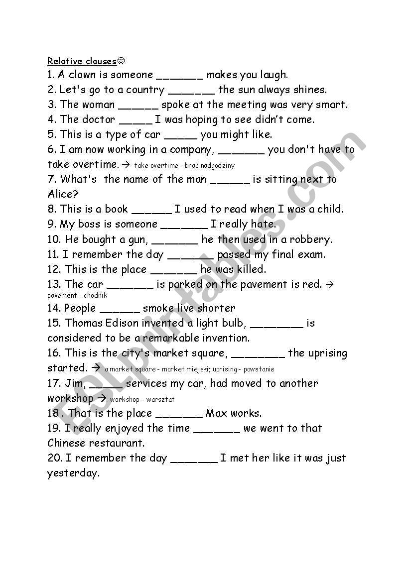 relative clauses worksheet