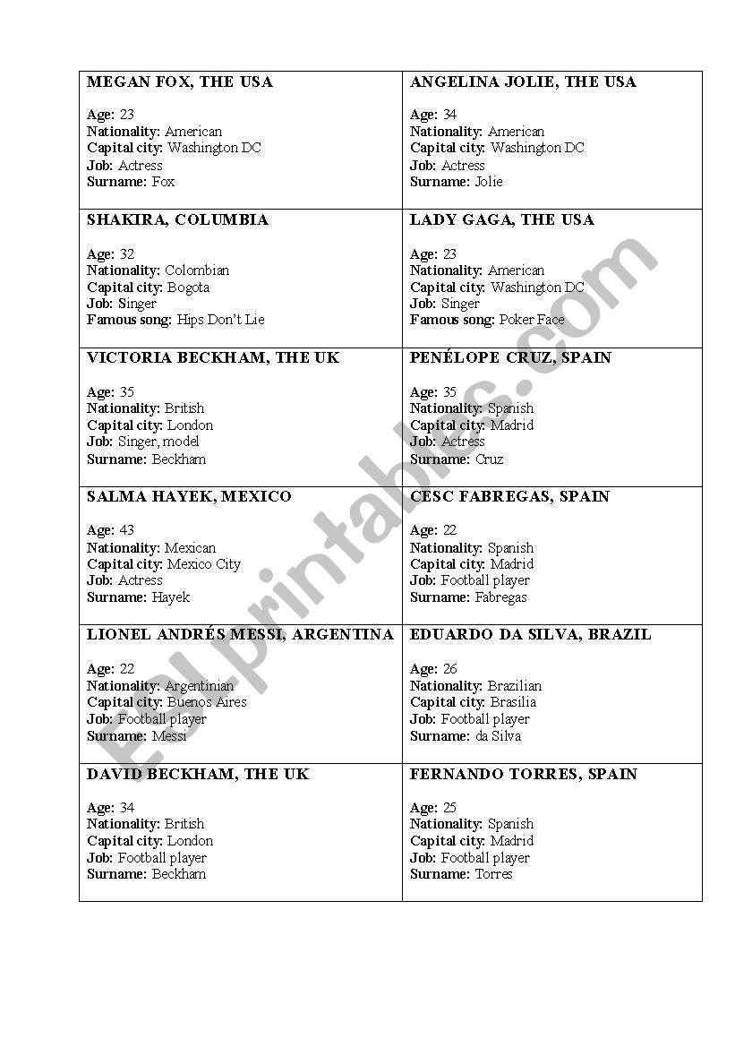 Nationalities worksheet