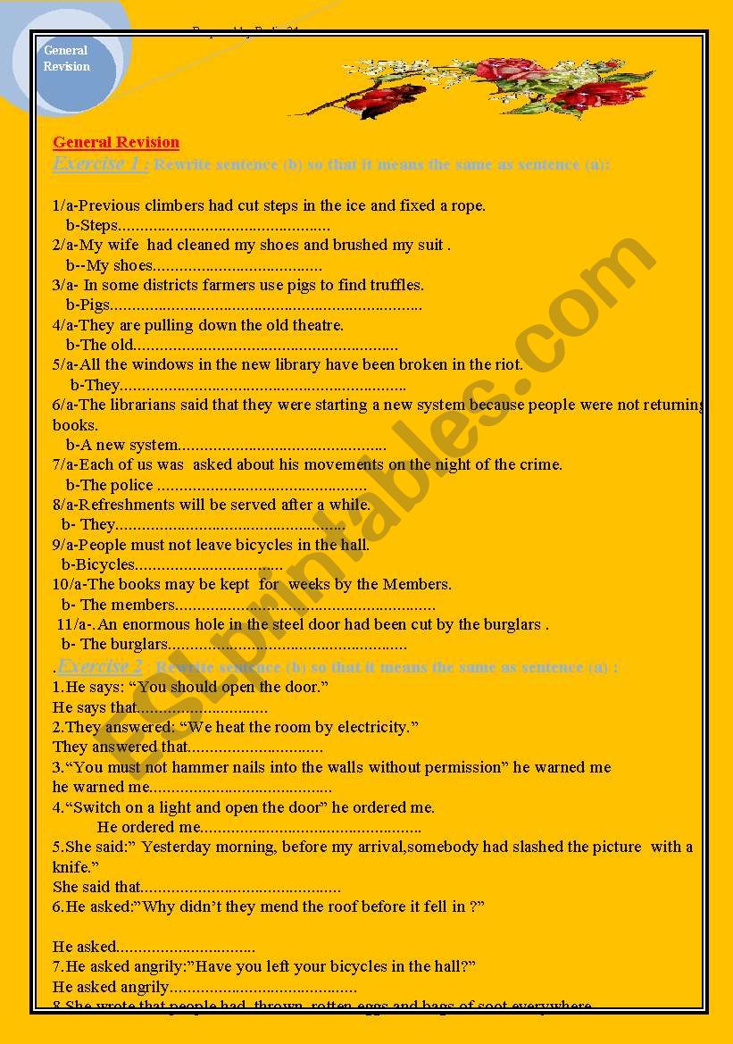 General Revision about Grammar Exercises