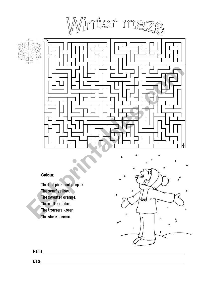 Winter maze worksheet