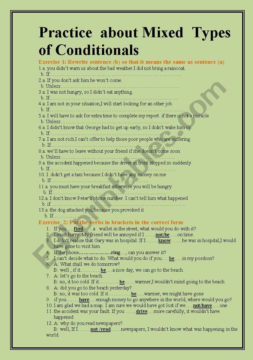 Practice about Mixed Types of Conditionals