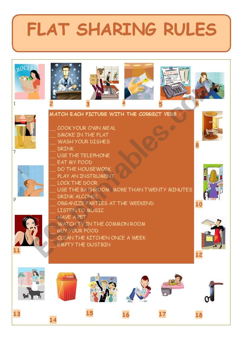 FLAT SHARING RULES YOU CAN, YOU MUST, YOU MUSTN´T ESL worksheet by