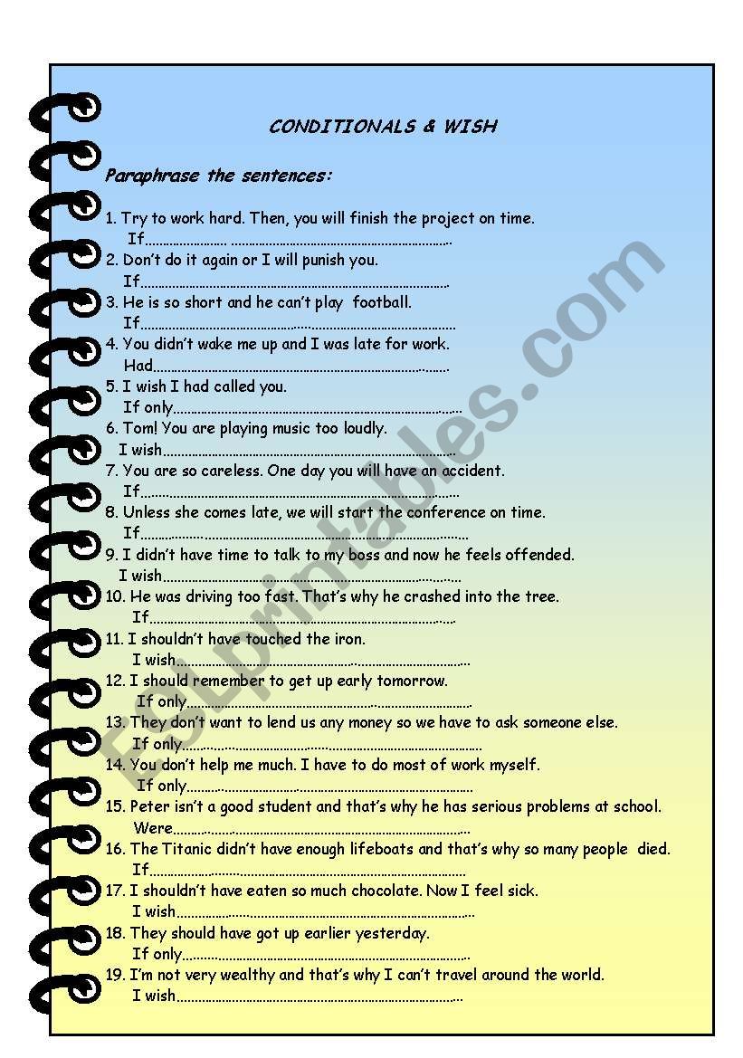 conditional sentences & wish worksheet