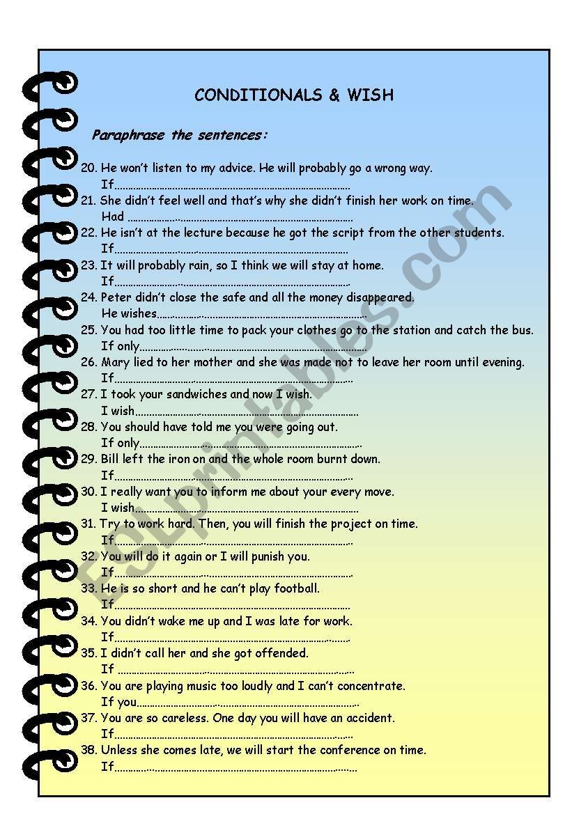 conditional sentences & wish worksheet