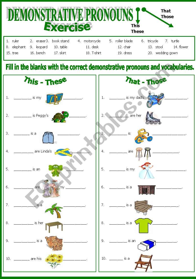 Demonstrative Pronoun  worksheet