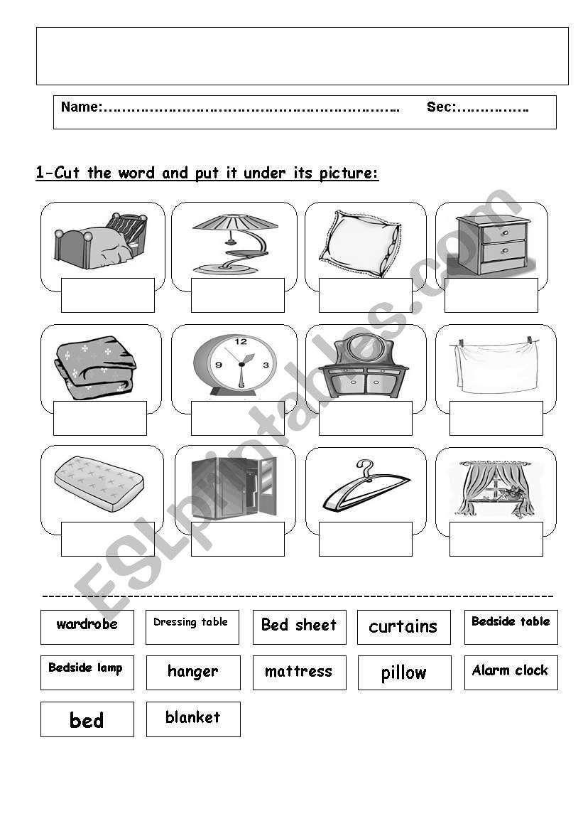 bedroom worksheet