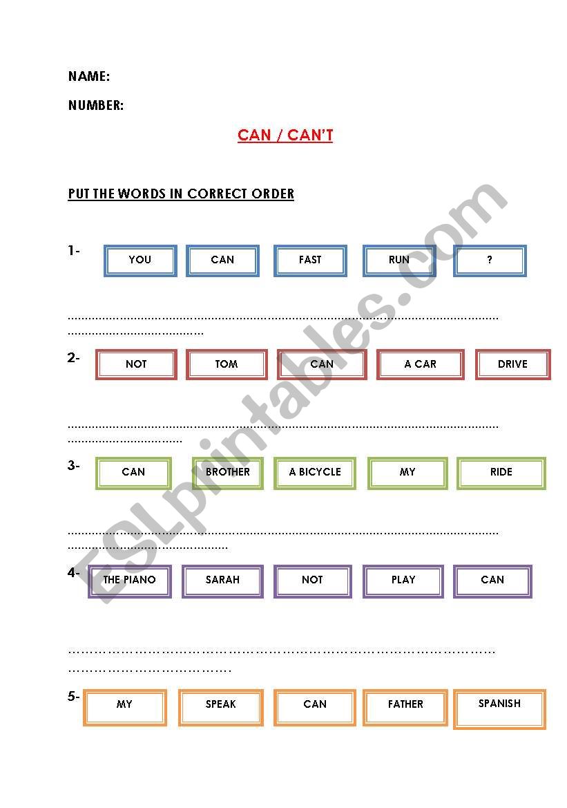 CAN / CANT worksheet