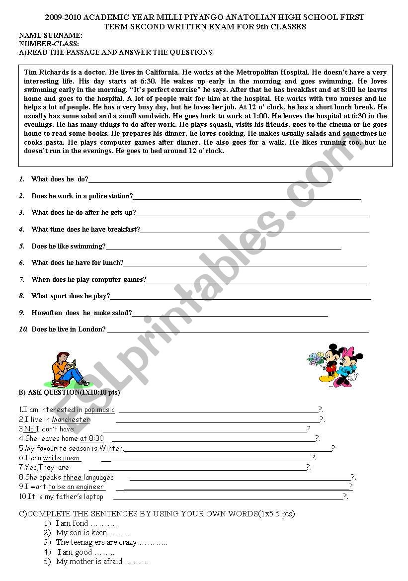 EXAM worksheet