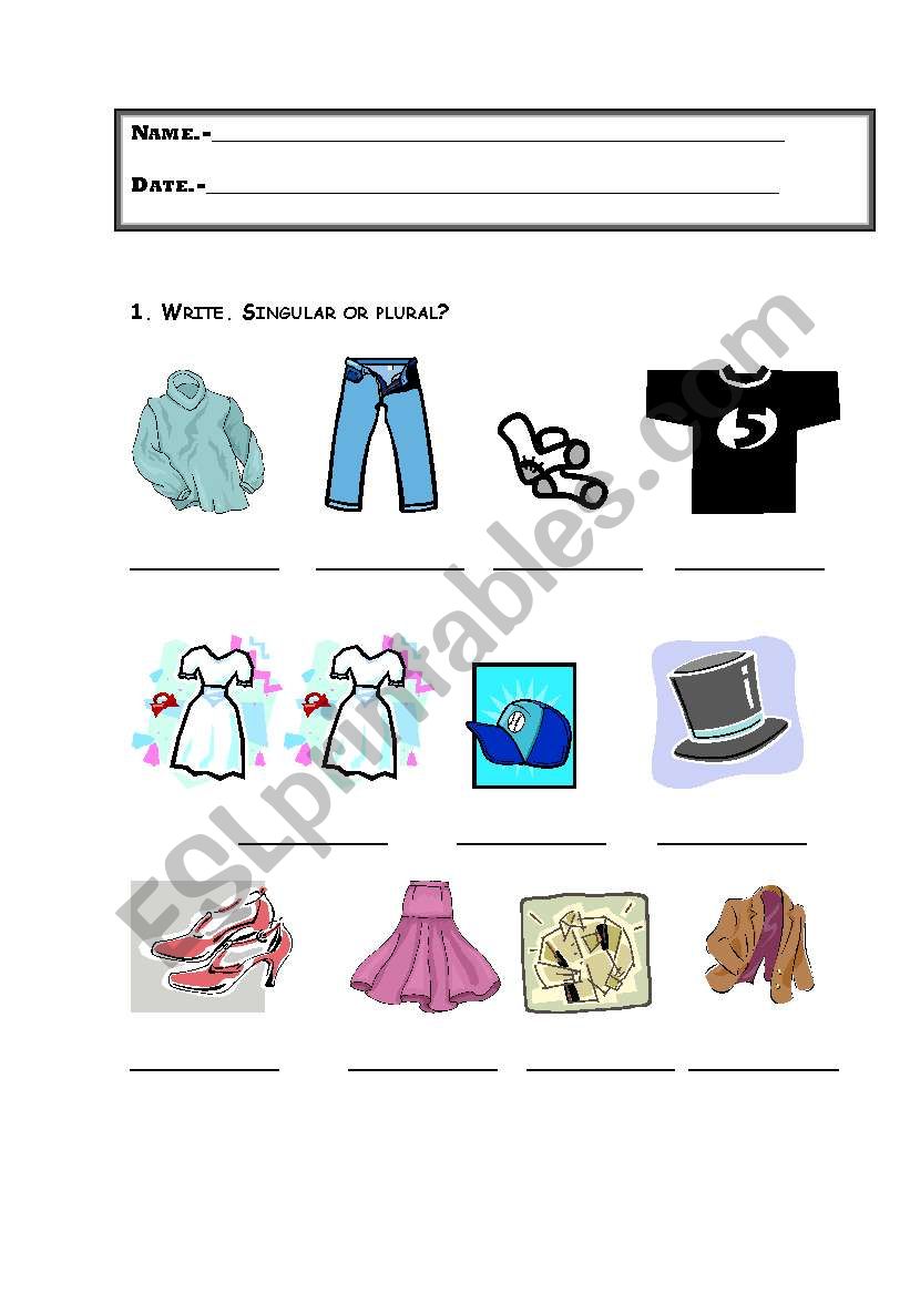 My clothes worksheet