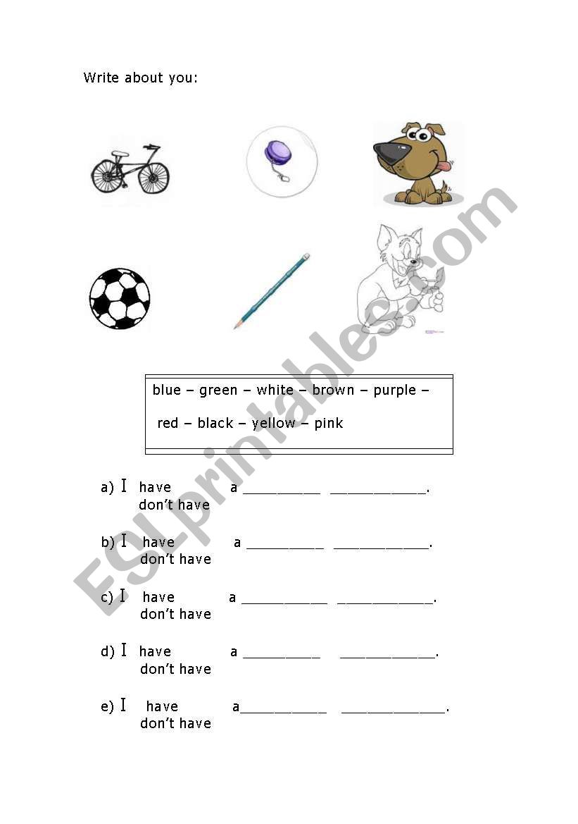 WRITE ABOUT YOU worksheet