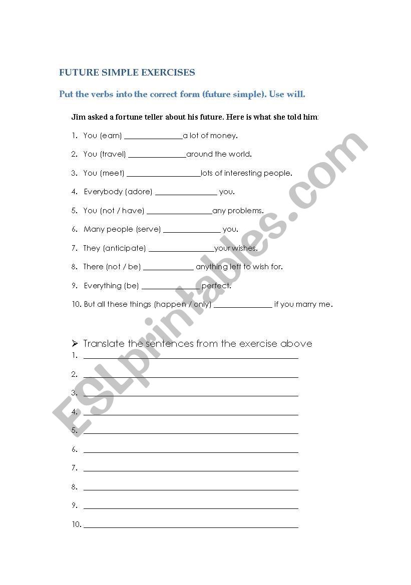 future simple exercises worksheet
