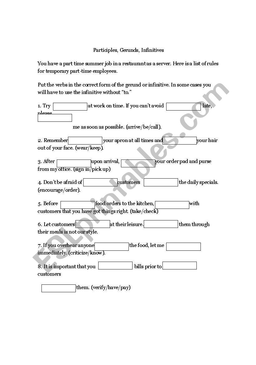 Gerunds, Infinitives and Participles 