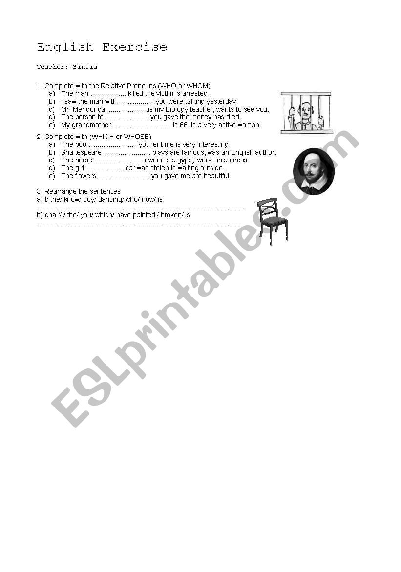 Exercise of Relative Pronouns worksheet