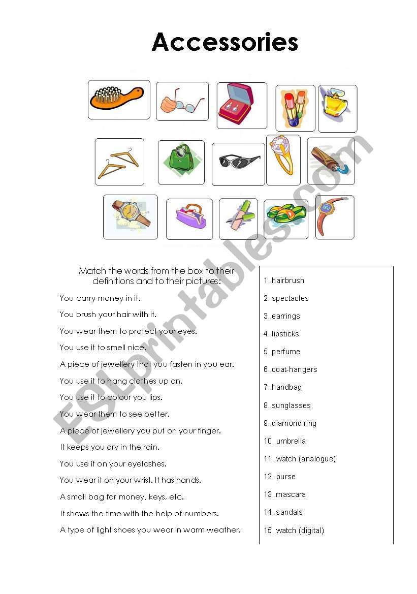 accessories worksheet