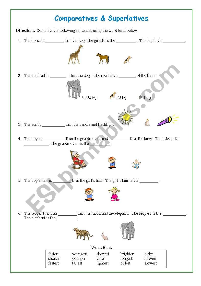 Comparatives & Superlatives worksheet