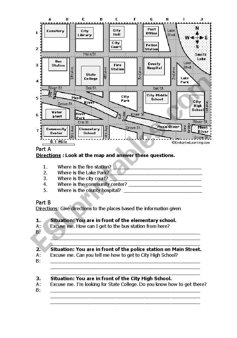 giving directions worksheet