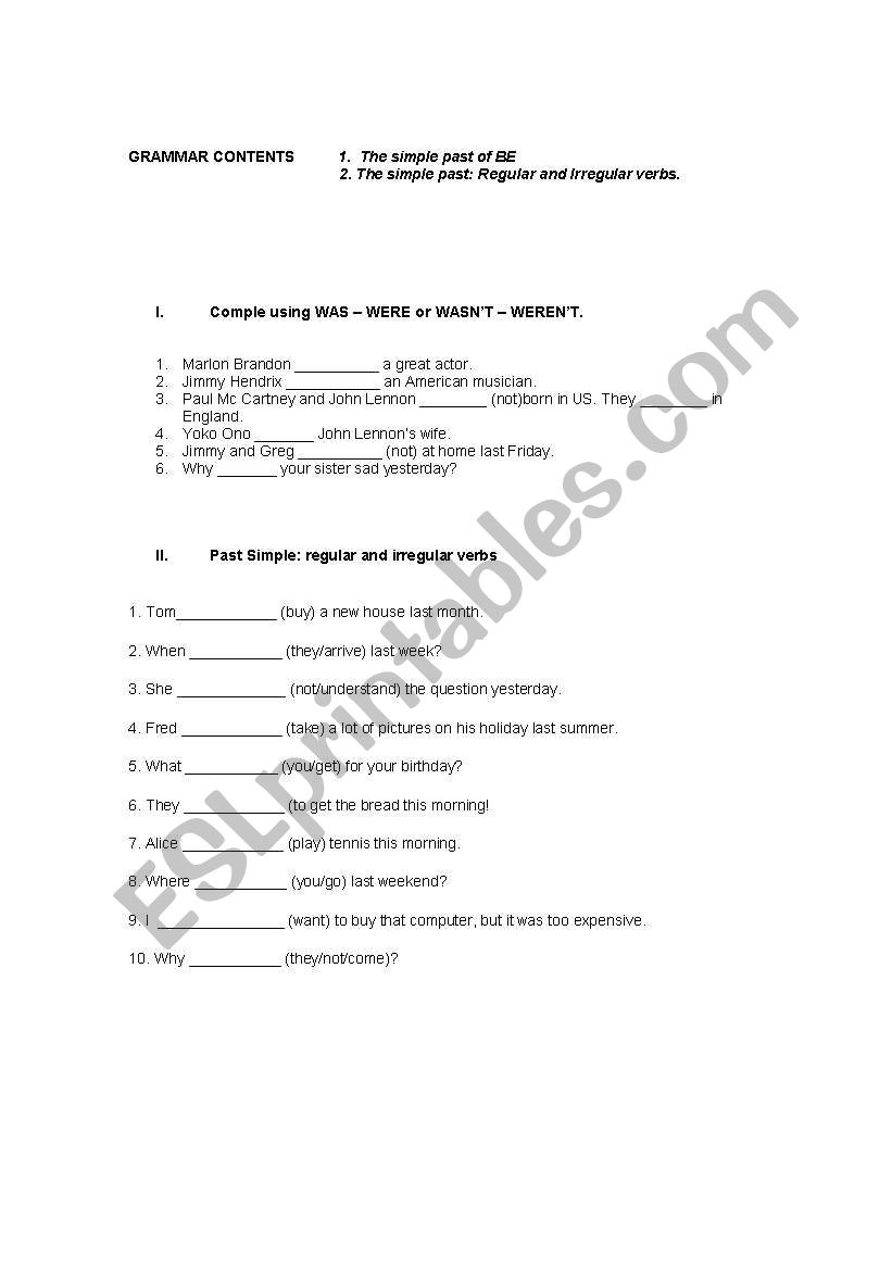 Simple past of To Be and regular and Irregular verbs + expressing agreement or disagreement