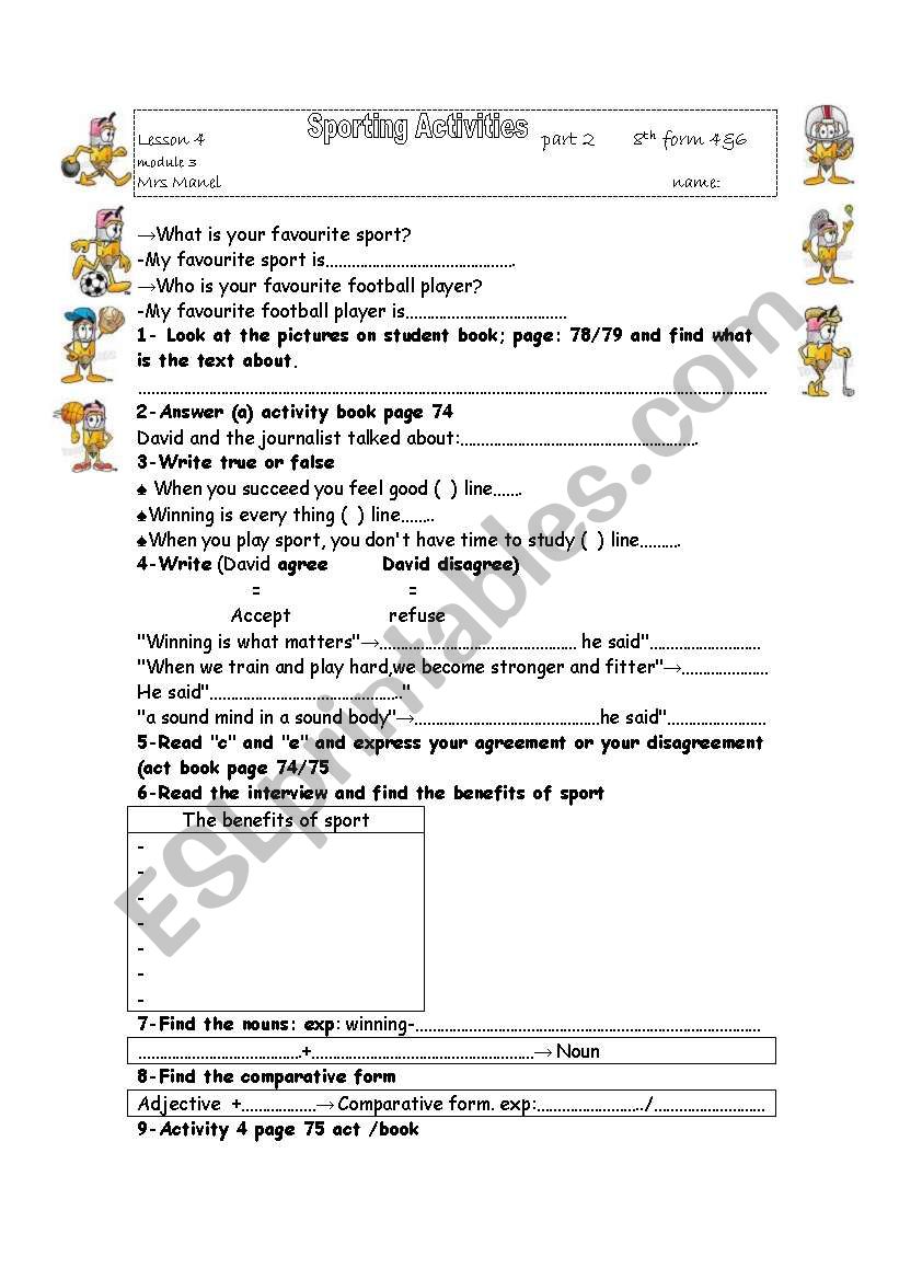 SPORTING ACTIVITIES PART 2 worksheet