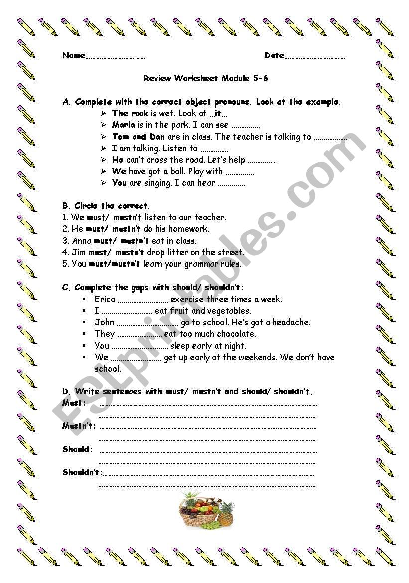 Should/Must/Object Pronouns worksheet