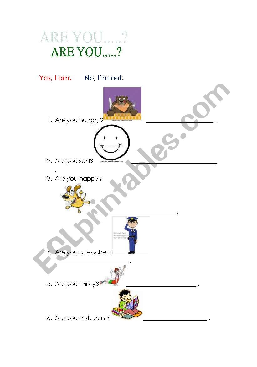 Yes, I am. / No, Im not. worksheet