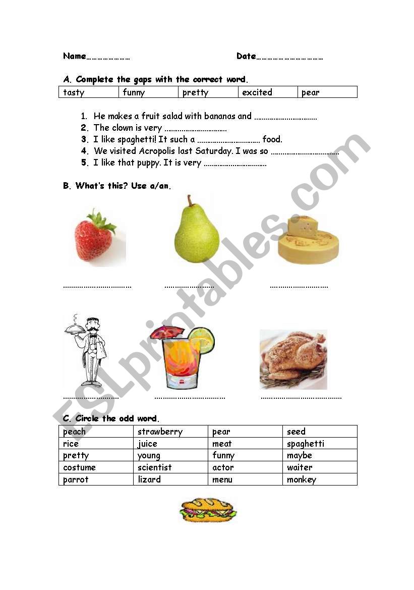 Review food vocabulary/ Past Simple