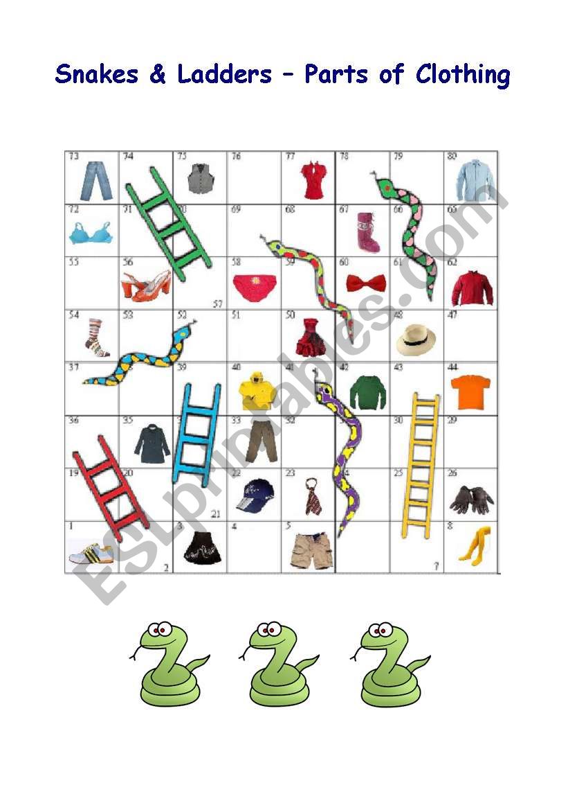 Clothes - Snakes & Ladders worksheet