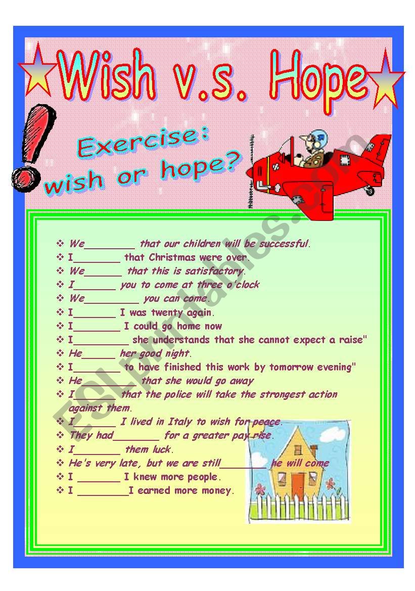 Wish vs Hope - ESL worksheet by demmieb