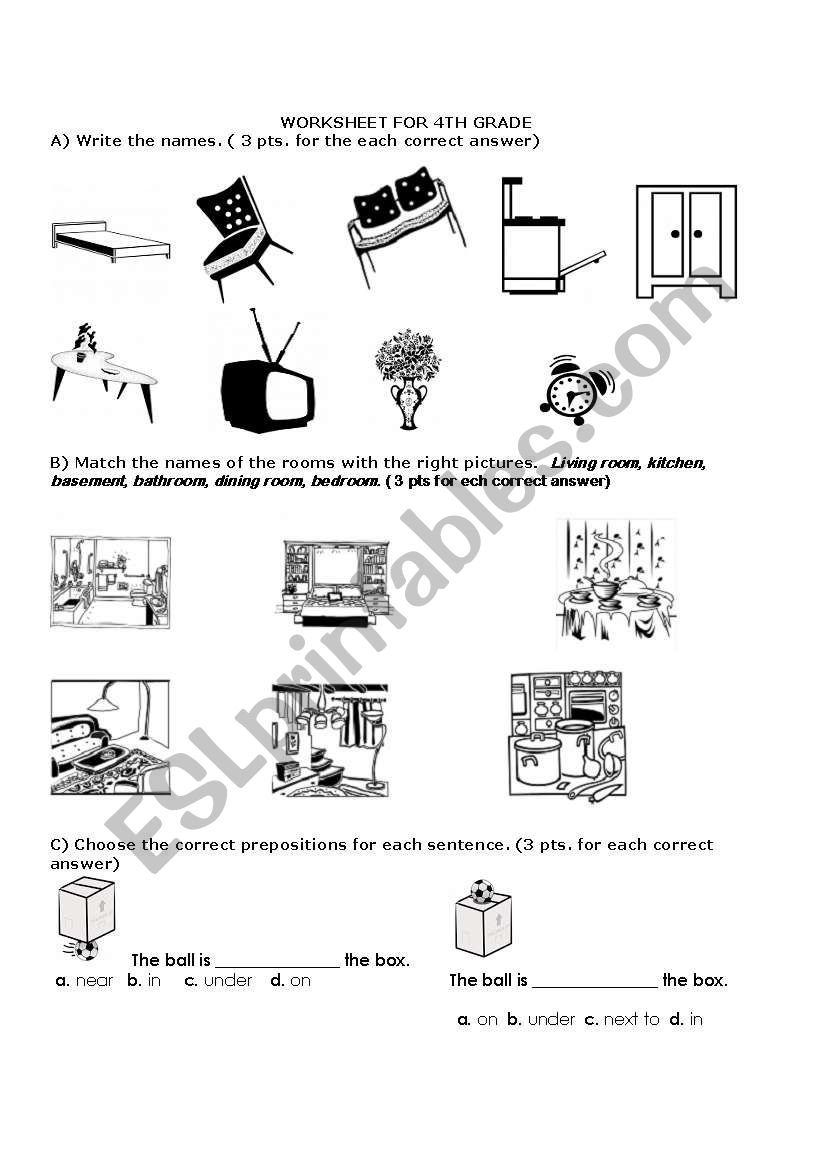 prepositions & home worksheet