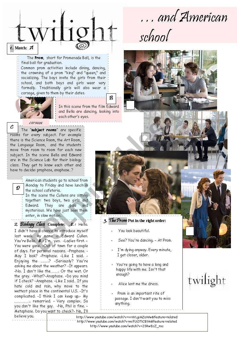 Twilight and American School worksheet