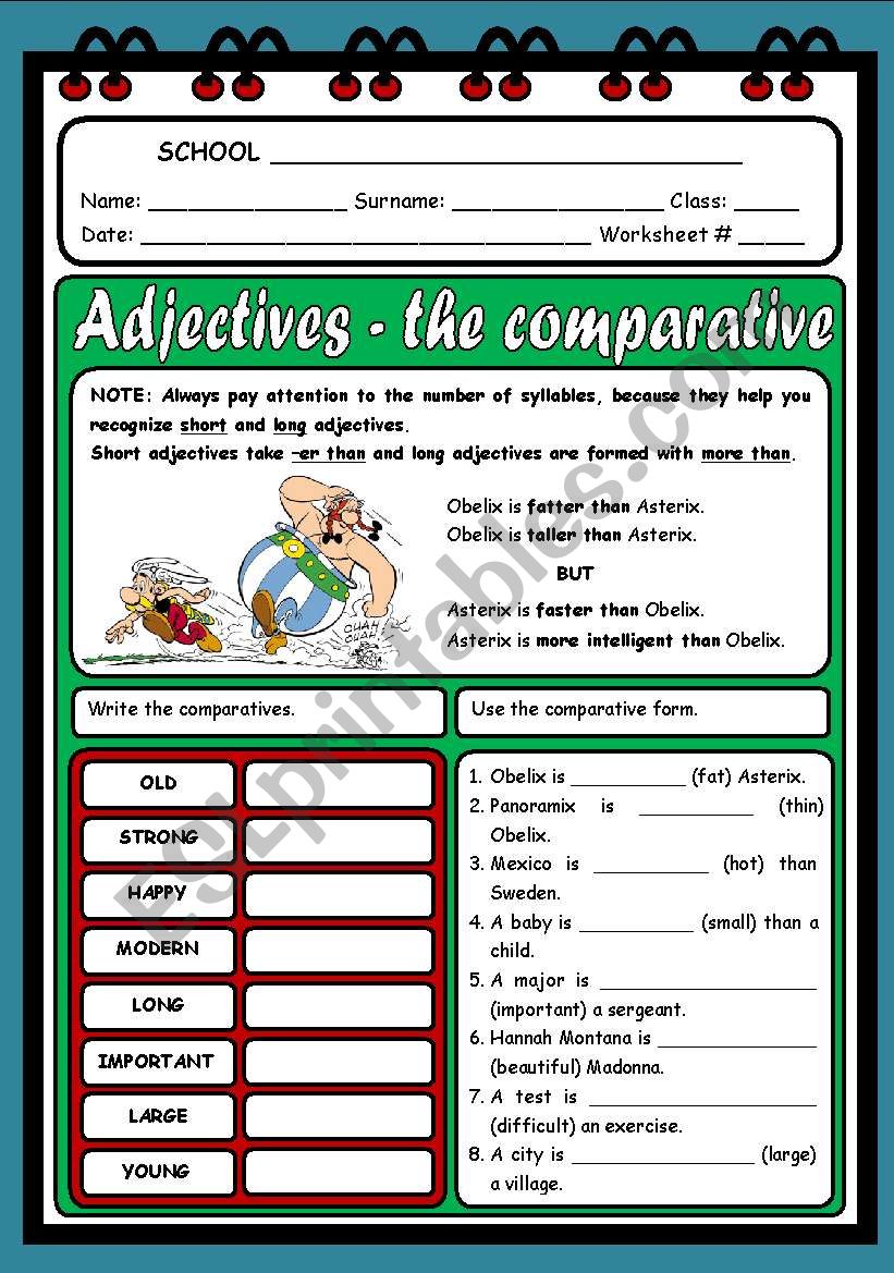 ADJECTIVES - THE COMPARATIVE ( 2 PAGES )