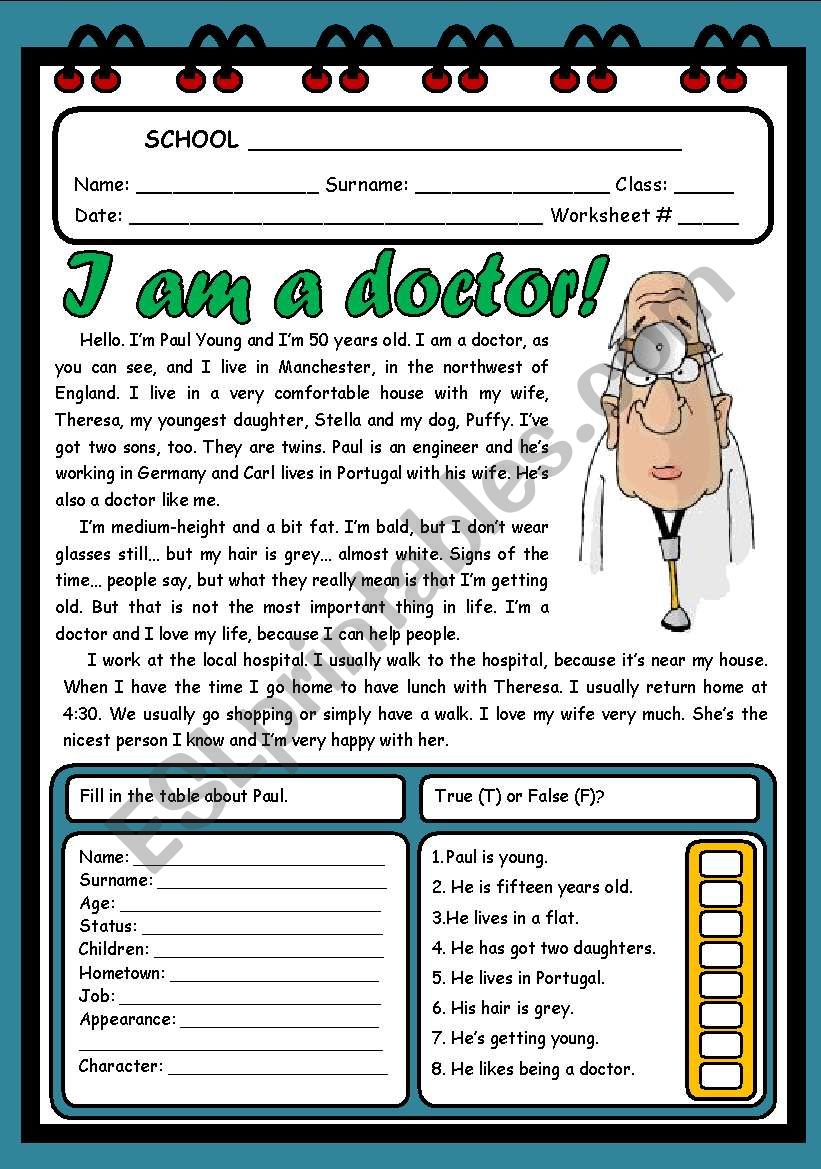 I  AM A DOCTOR ( 2 PAGES ) worksheet