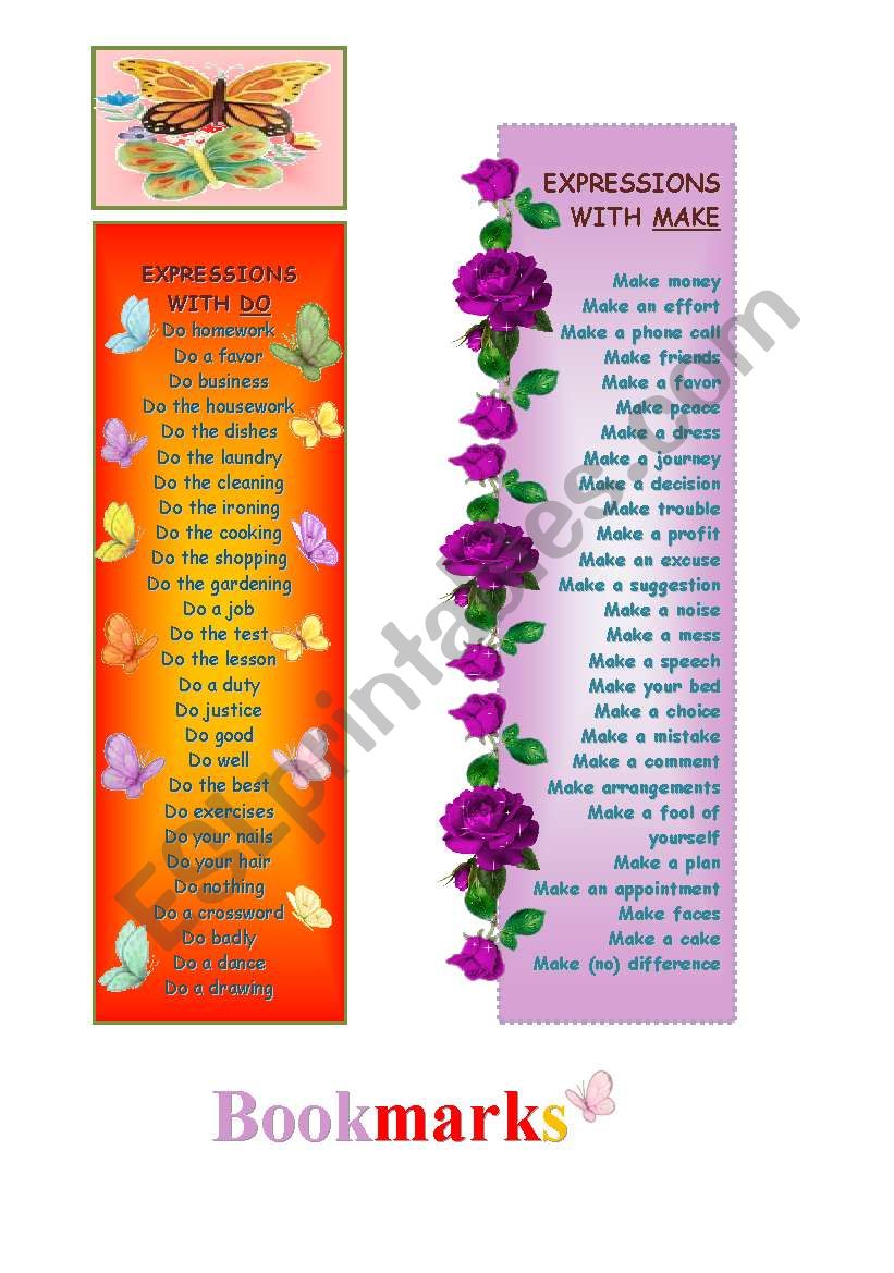 Bookmarks with Do and Make worksheet