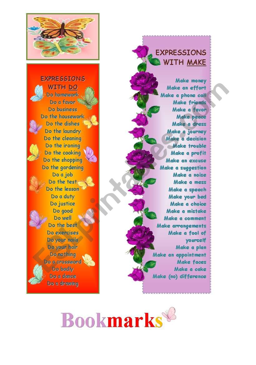 Bookmarks with Do and Make worksheet