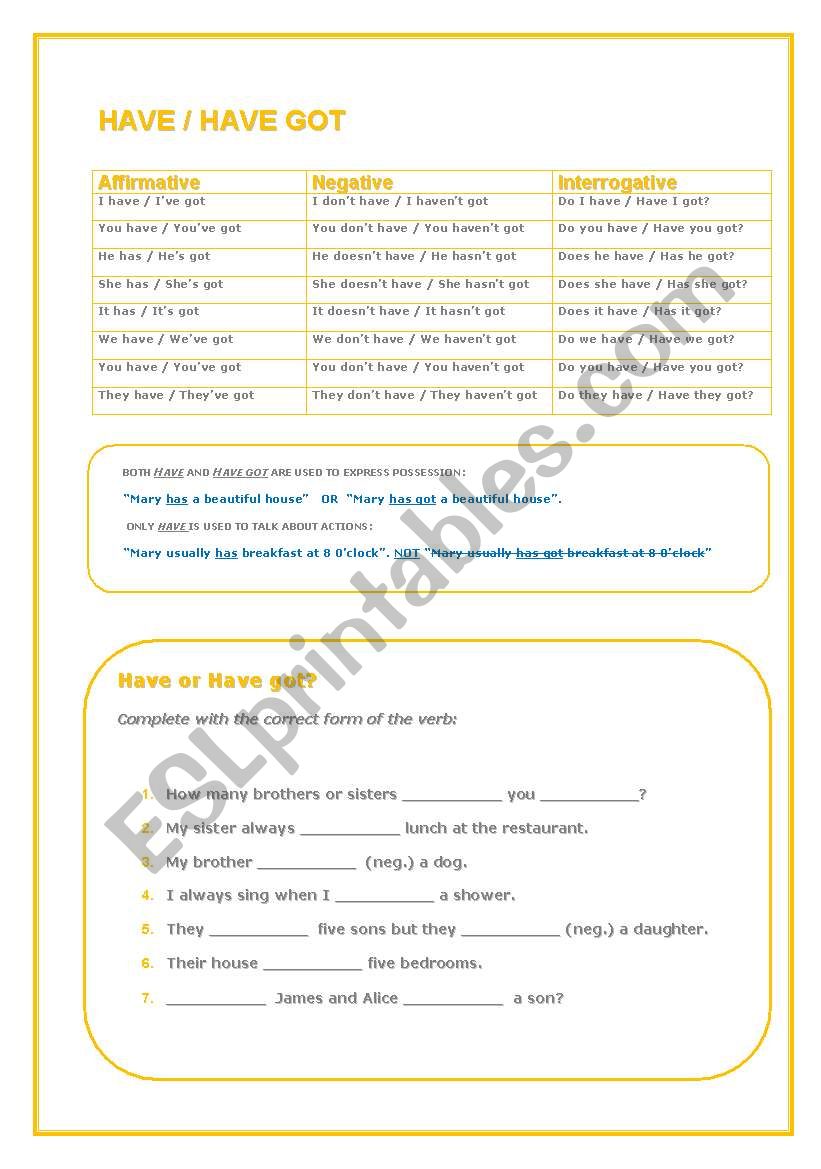 have or have got? worksheet