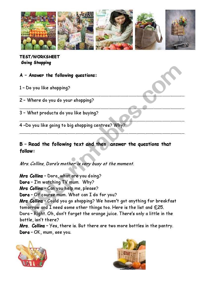 Going shopping (groceries) worksheet