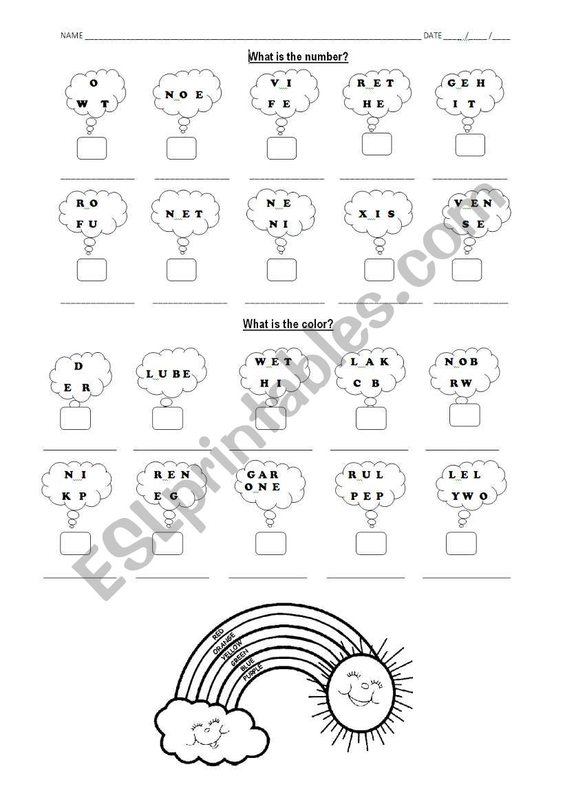 Colors and numbers review worksheet