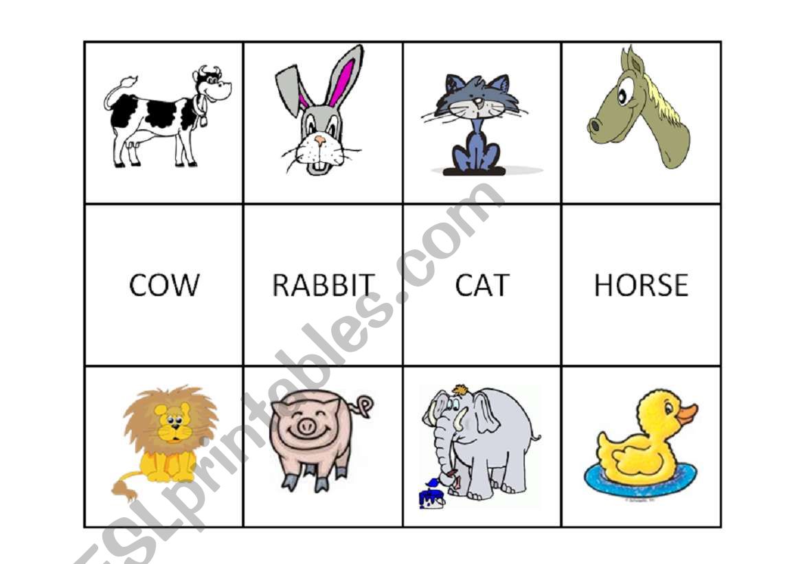 Animals memory game - part 1 worksheet