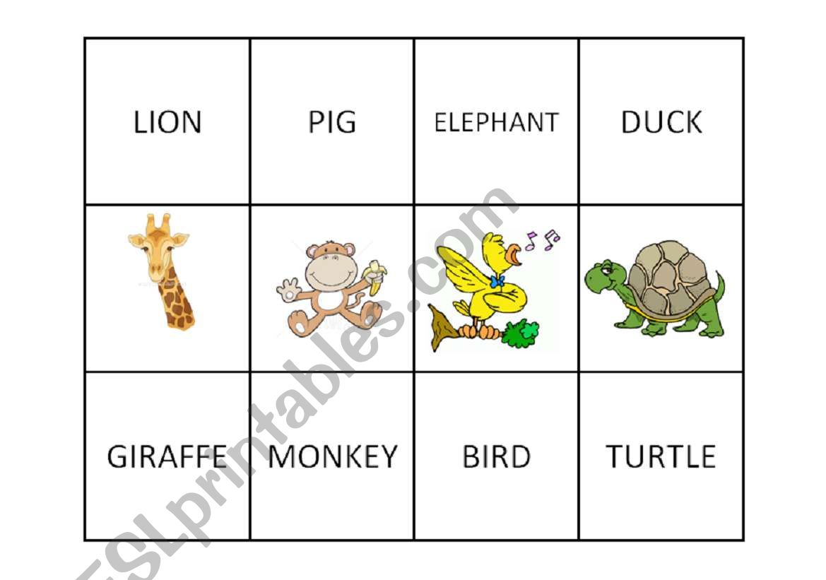 Animals memory game -part 2 worksheet