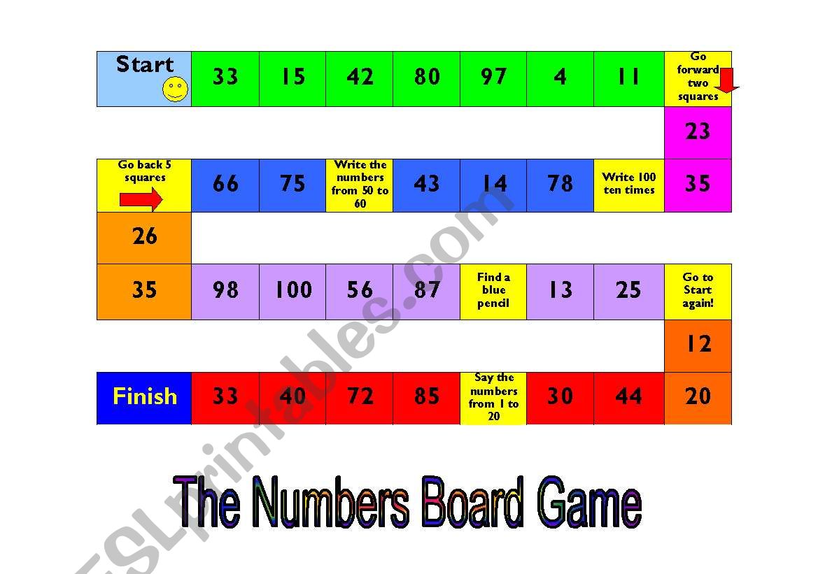 The Numbers - Board game worksheet