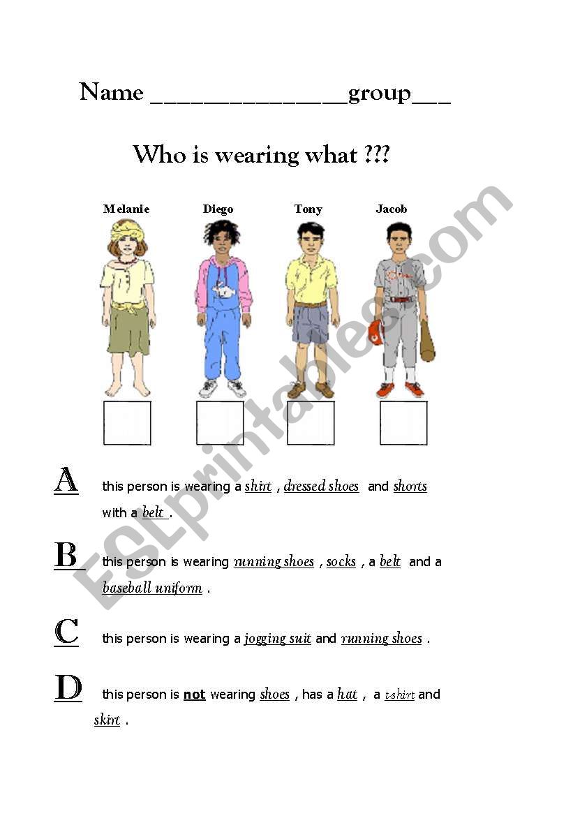 WHO IS WEARING WHAT ? worksheet