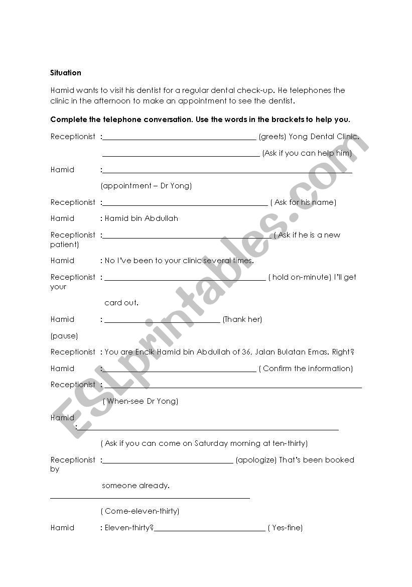 telephone skills worksheet