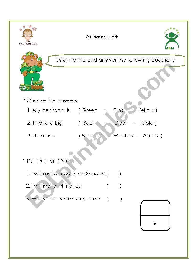 Listening Test : )  worksheet