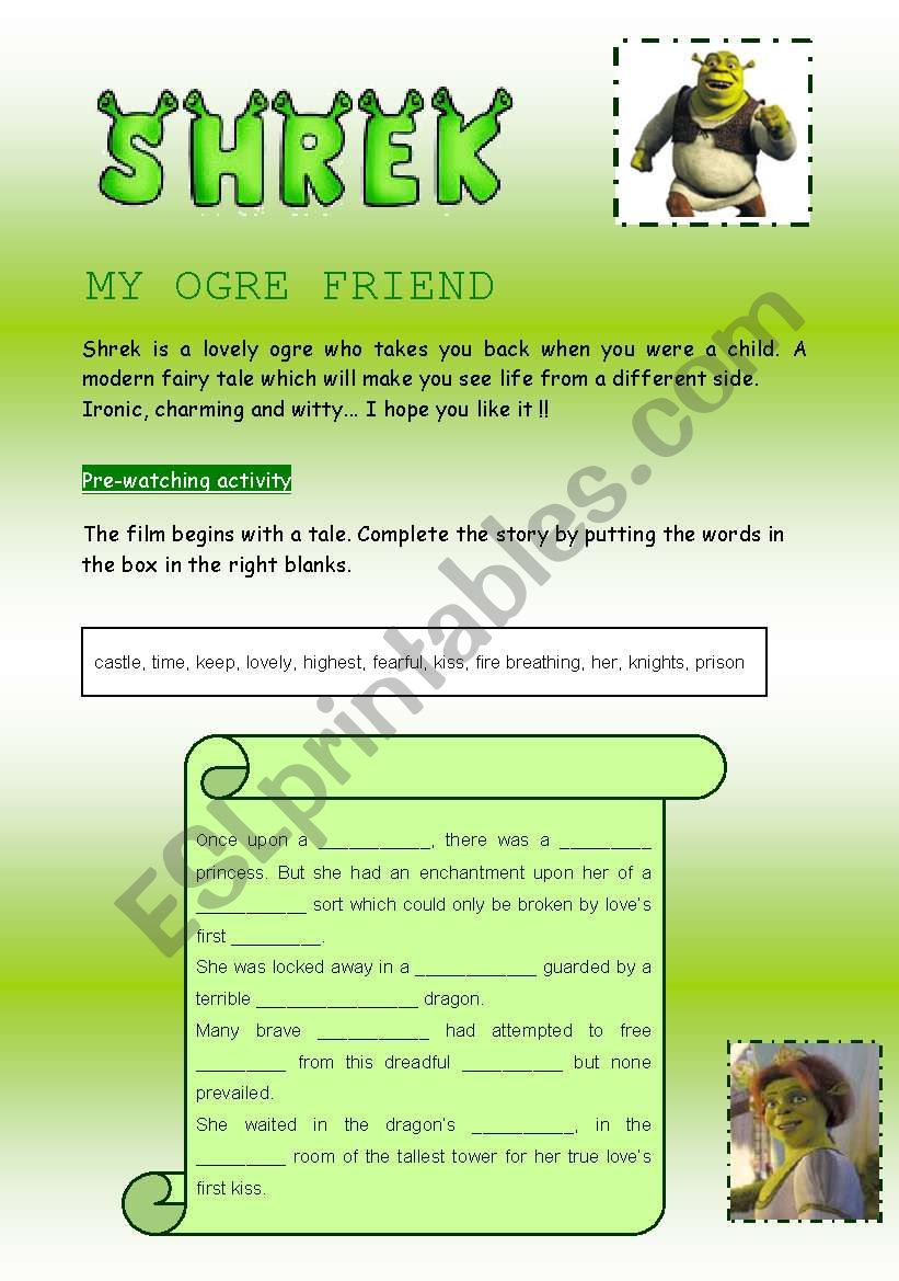 Shrek movie worksheet