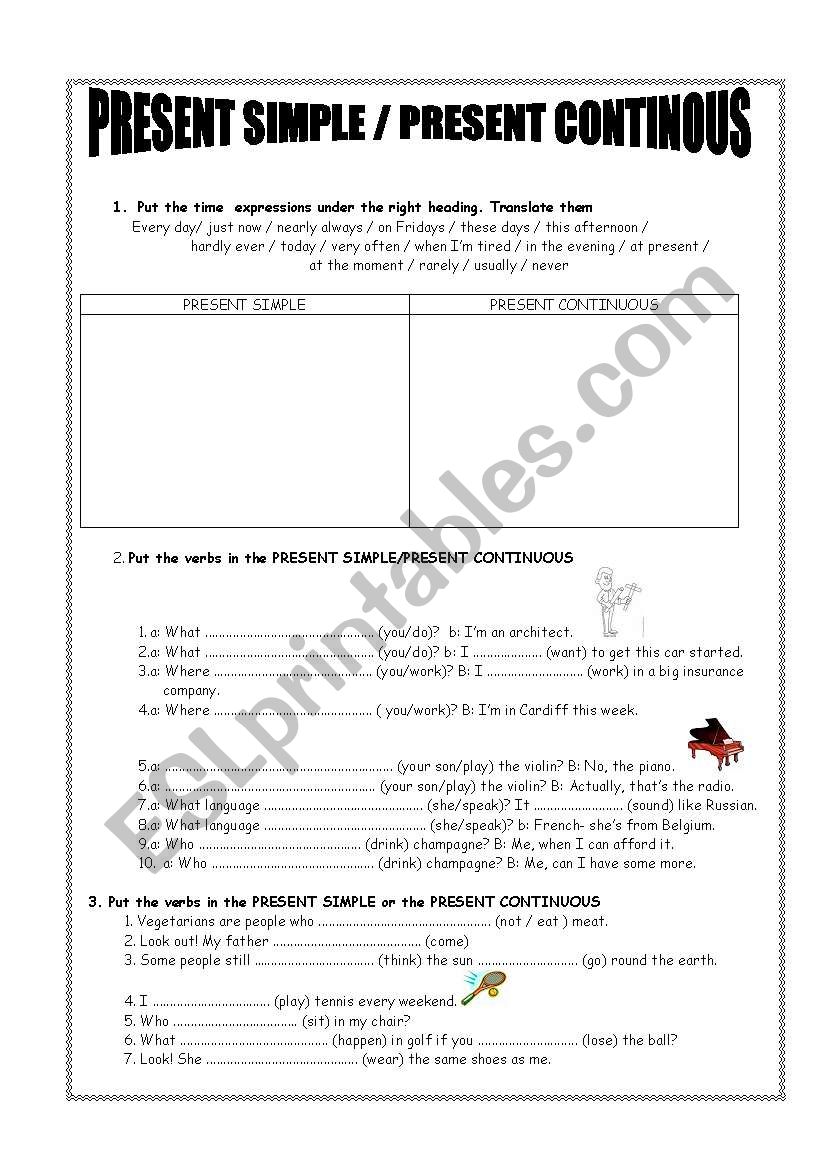 Present Simple and Continuous worksheet