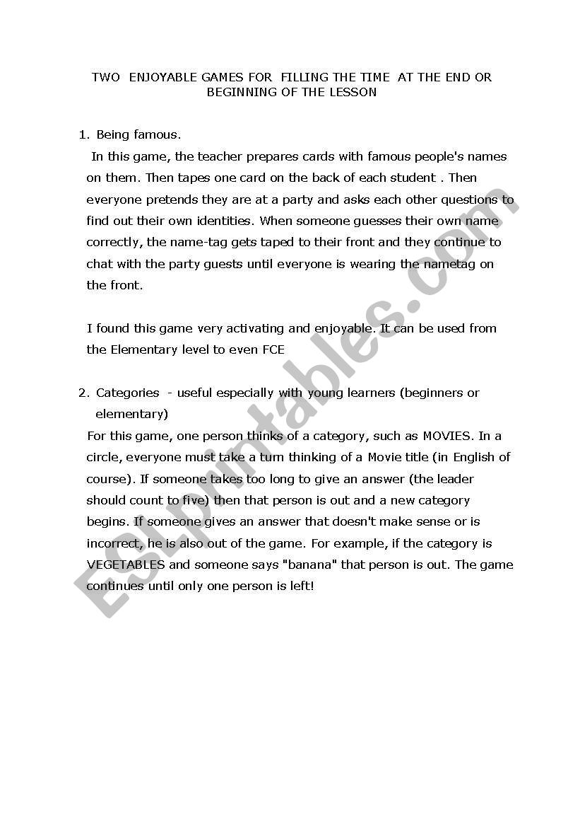 Funny games worksheet