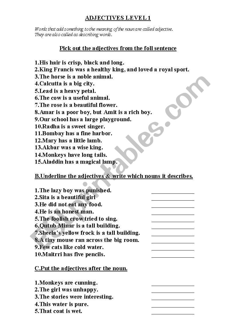 adjectives worksheet