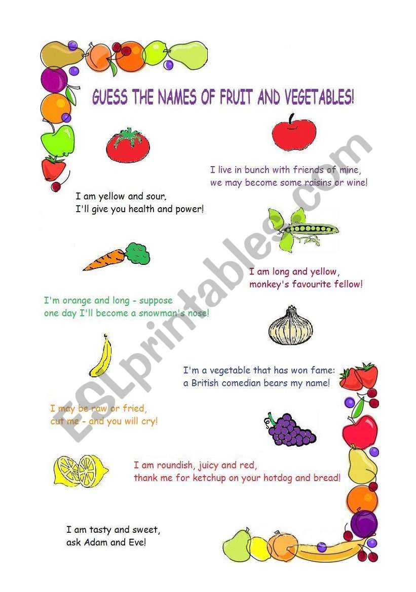 Guess the names of fruit and vegetables - rhyming verses