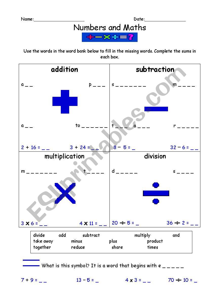 Numeracy Vocabulary (Numbers and Maths)